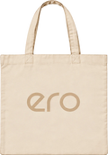 ero tote bag in natural beige cotton with the laser-engraved ero logo on the front