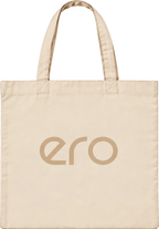 ero tote bag in natural beige cotton with the laser-engraved ero logo on the front