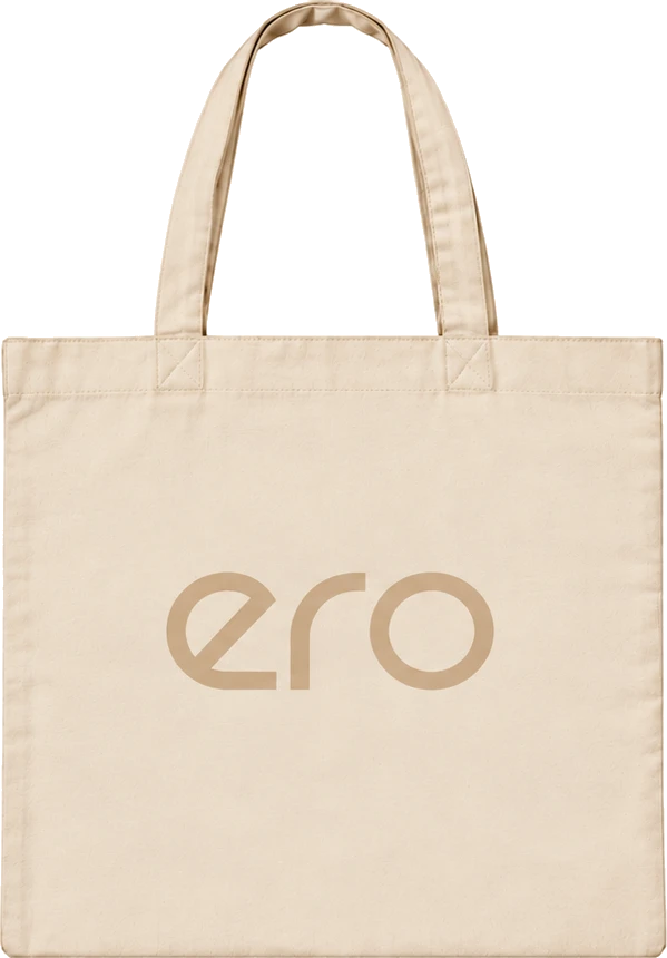 ero tote bag in natural beige cotton with the laser-engraved ero logo on the front