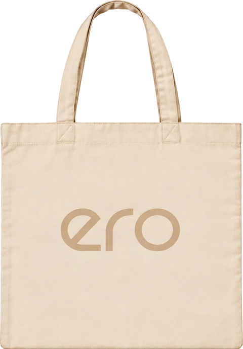ero tote bag in natural beige cotton with the laser-engraved ero logo on the front