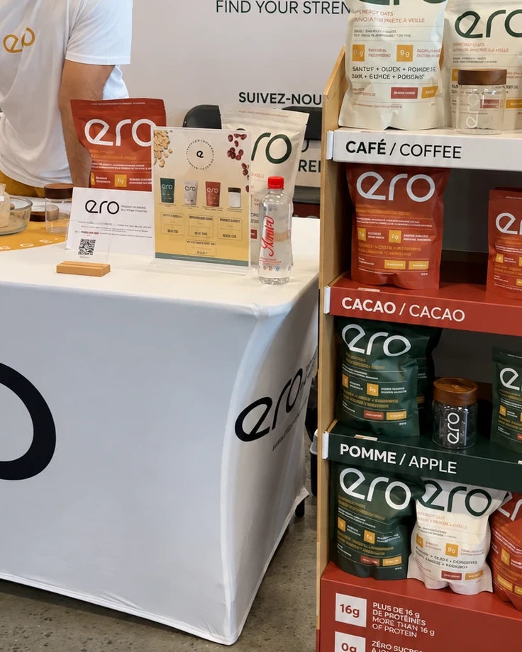 ero branded trade show table and product display shelf with flavour pouches